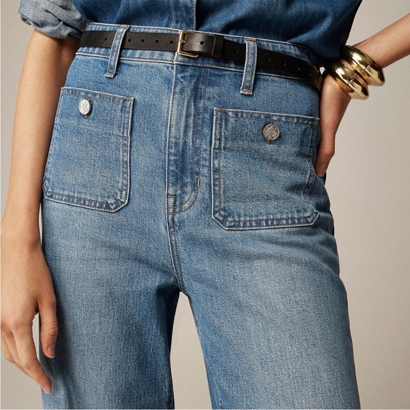 J. Crew High Rise Sailor Denim Trouser Wide Leg Jeans in 1996 Semi Stretch-31x32 - Picture 2 of 13